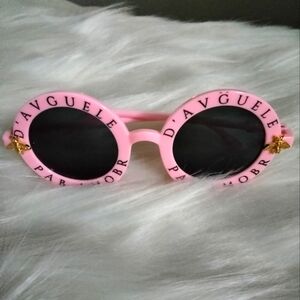 Pink French inspired rainbow mirrored sunglasses. Gold bee accents. Or g…